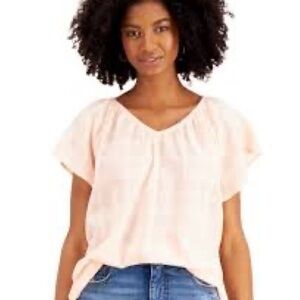 396- Style & Co NWT White Sheer V-Neck Top, Size Large. 100% Cotton.